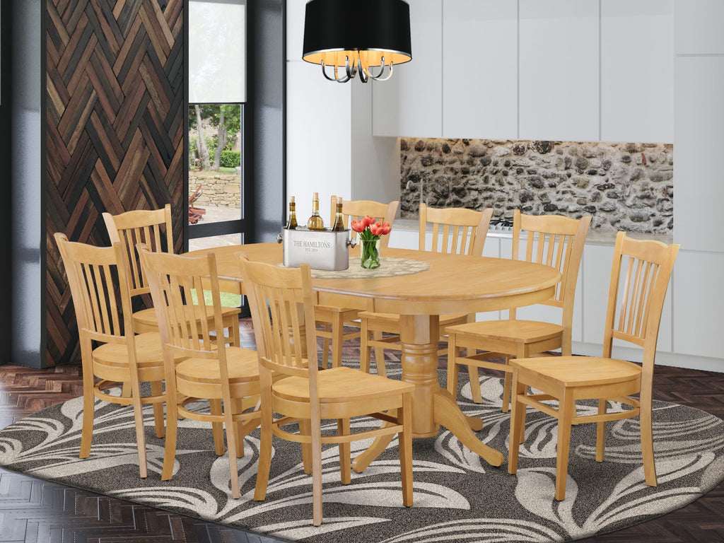 VAGR9-3PB-Y 9-Piece Set Oak Table with Butterfly Leaf and 8 Chairs for Dining, 40x76 Inch