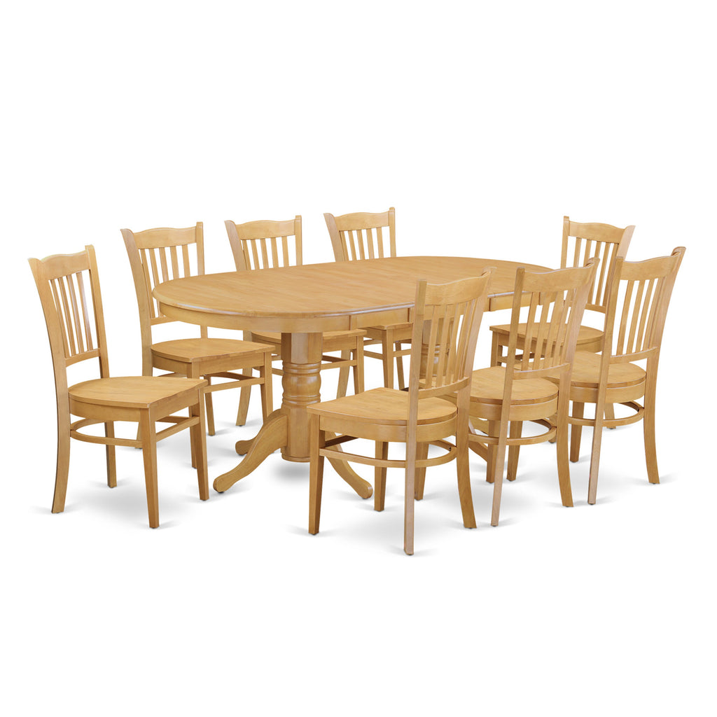 VAGR9-3PB-Y 9-Piece Set Oak Table with Butterfly Leaf and 8 Chairs for Dining, 40x76 Inch