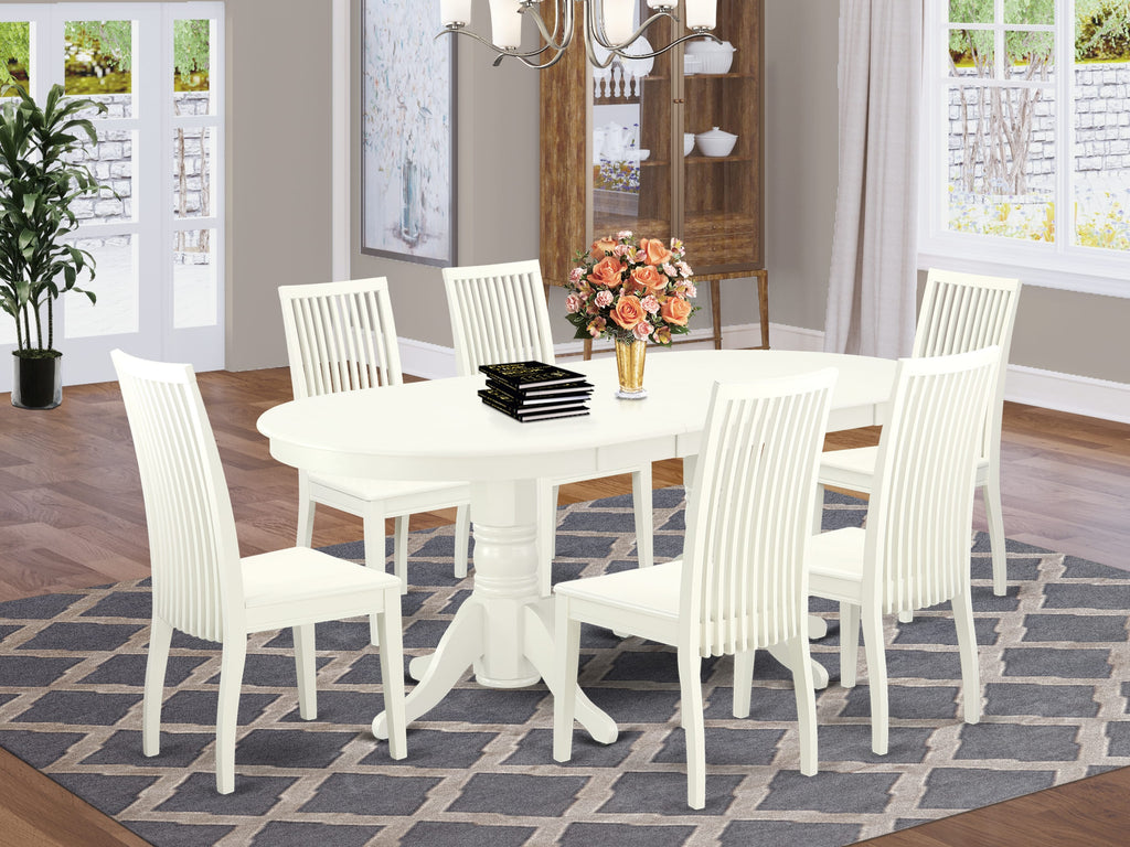 VAIP7-Z75-R Exquisite 7pc Dining Ensemble Oval Extension Table & Chairs in Linen White Finish