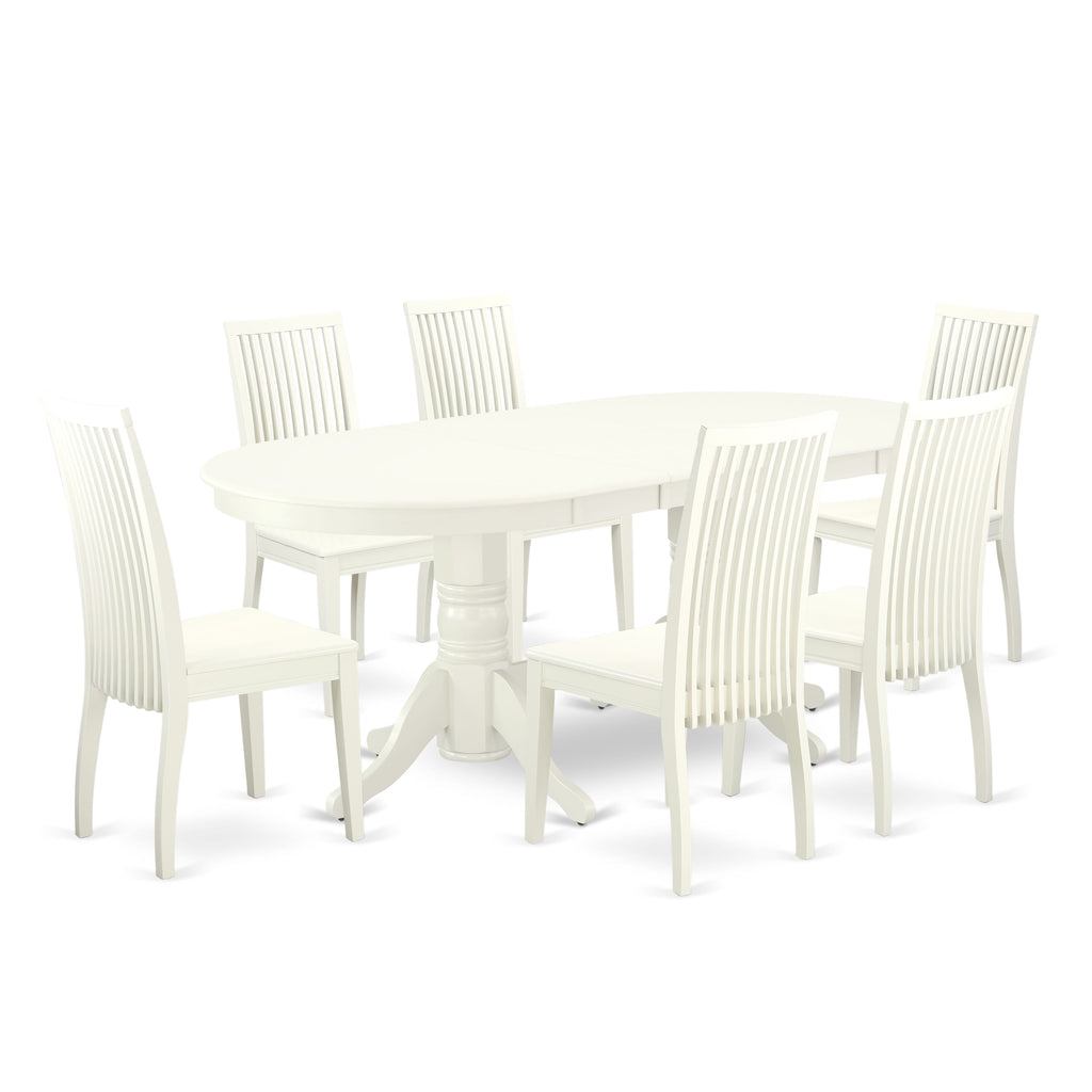 VAIP7-Z75-R Exquisite 7pc Dining Ensemble Oval Extension Table & Chairs in Linen White Finish