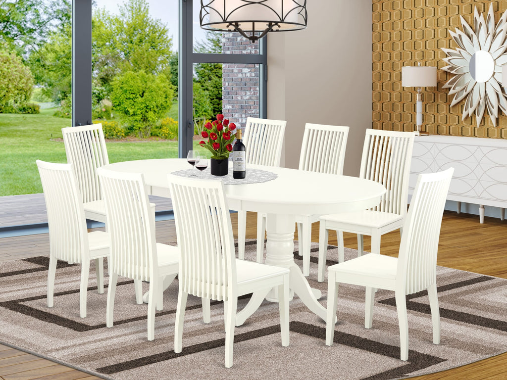 VAIP9-0FU-3 9-Piece Oval Table Set with Butterfly Extension & Eight Chairs - Linen White, 40x76 Inch