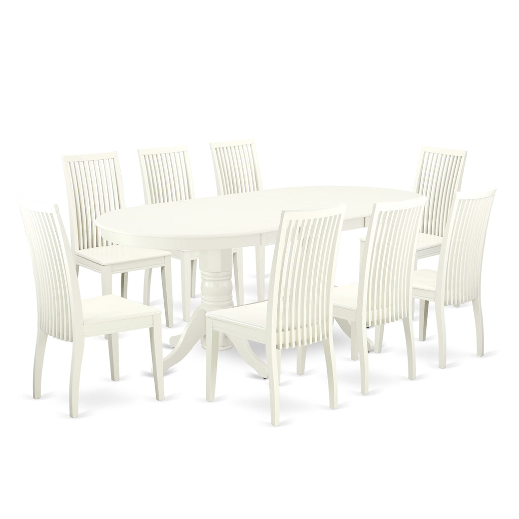 VAIP9-0FU-3 9-Piece Oval Table Set with Butterfly Extension & Eight Chairs - Linen White, 40x76 Inch
