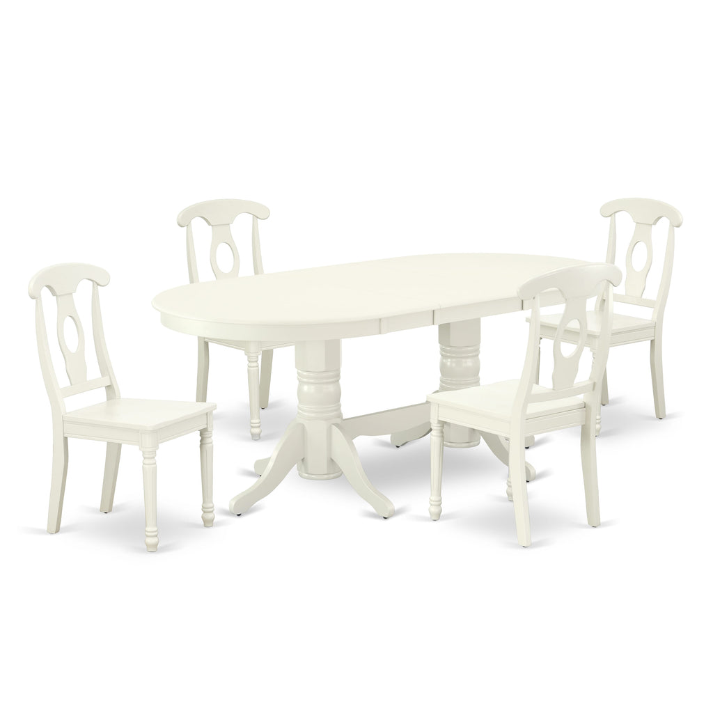 VAKE5-6EO-Y Elegant 5 Piece Oval Dining Set with Butterfly Leaf and 4 Solid Wood Chairs, 40x76 Linen White