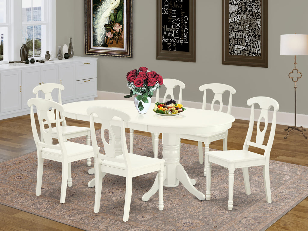 VAKE7-S71-G Luxurious 7-Piece Dining Set with Oval Table, Leaf Extension & 6 Elegant Chairs, 40x76 Ivory