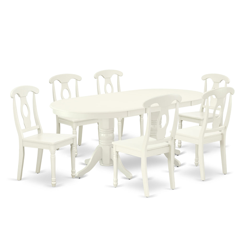 VAKE7-S71-G Luxurious 7-Piece Dining Set with Oval Table, Leaf Extension & 6 Elegant Chairs, 40x76 Ivory