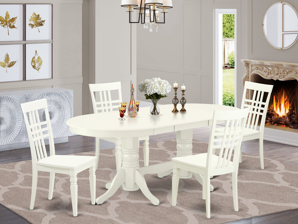 VALG5-EQV-O 5-Piece Dining Set with Oval Table Extension & 4 Chairs, 40x76 Linen Mist