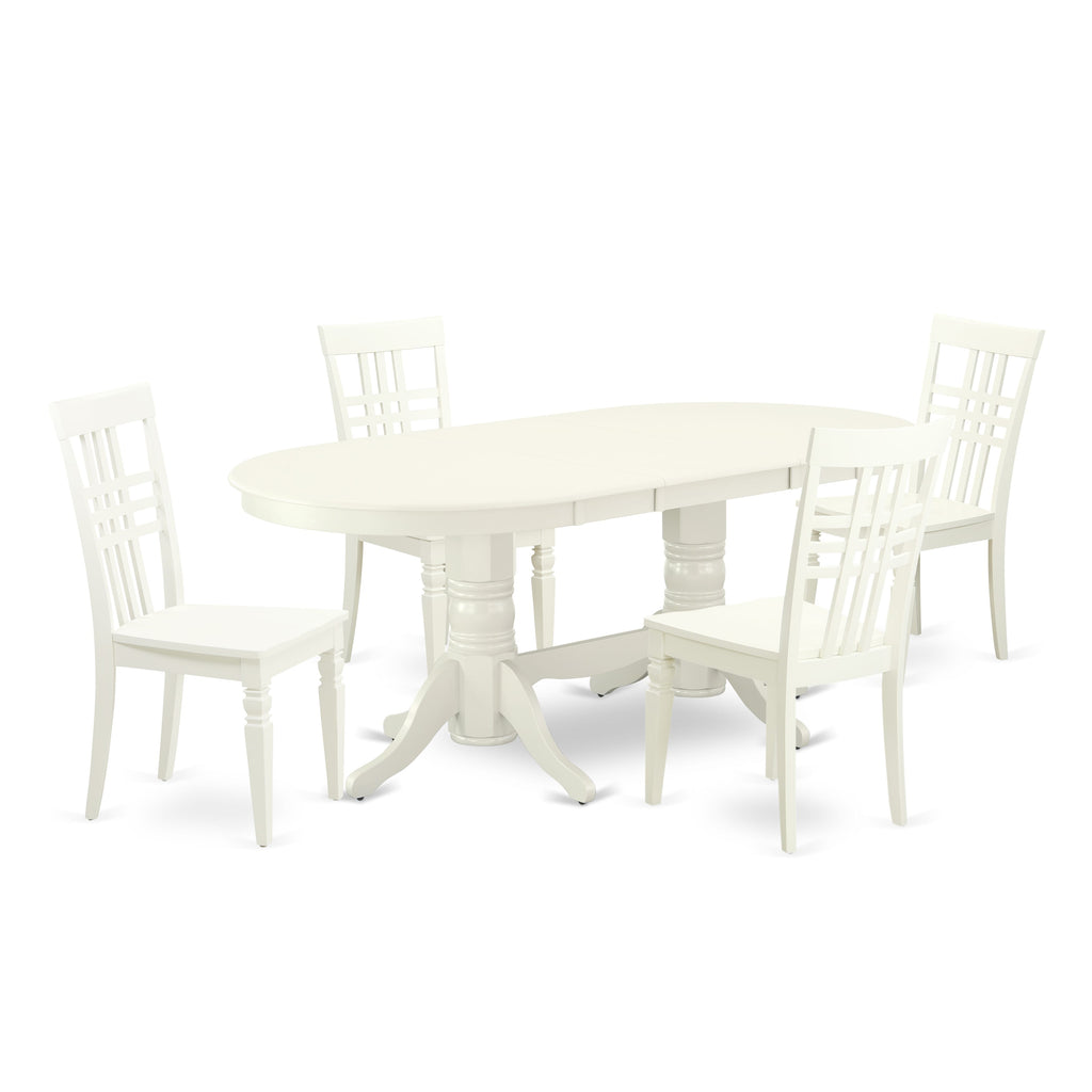 VALG5-EQV-O 5-Piece Dining Set with Oval Table Extension & 4 Chairs, 40x76 Linen Mist