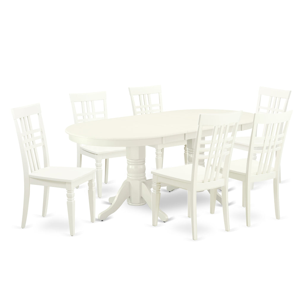 VALG7-84P-K Classic 7-Piece Dining Table Ensemble with Oval Expandable Table & 6 Chairs in Whisper White