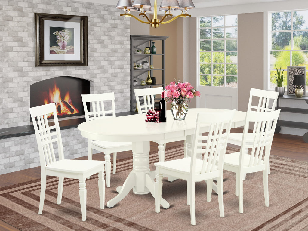 VALG7-84P-K Classic 7-Piece Dining Table Ensemble with Oval Expandable Table & 6 Chairs in Whisper White