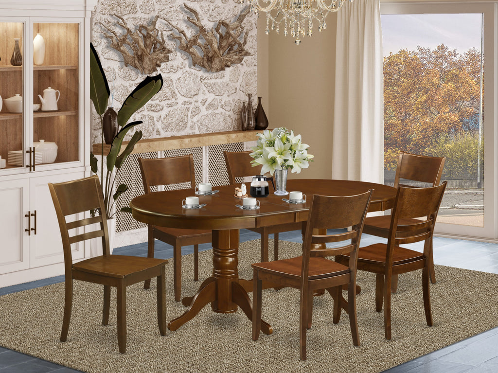 VALY7-2NN-A Spectacular 7-Piece Dining Ensemble with Oval Table, Butterfly Leaf & Six Chairs, Espresso Tone