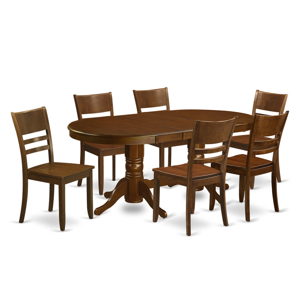VALY7-2NN-A Spectacular 7-Piece Dining Ensemble with Oval Table, Butterfly Leaf & Six Chairs, Espresso Tone