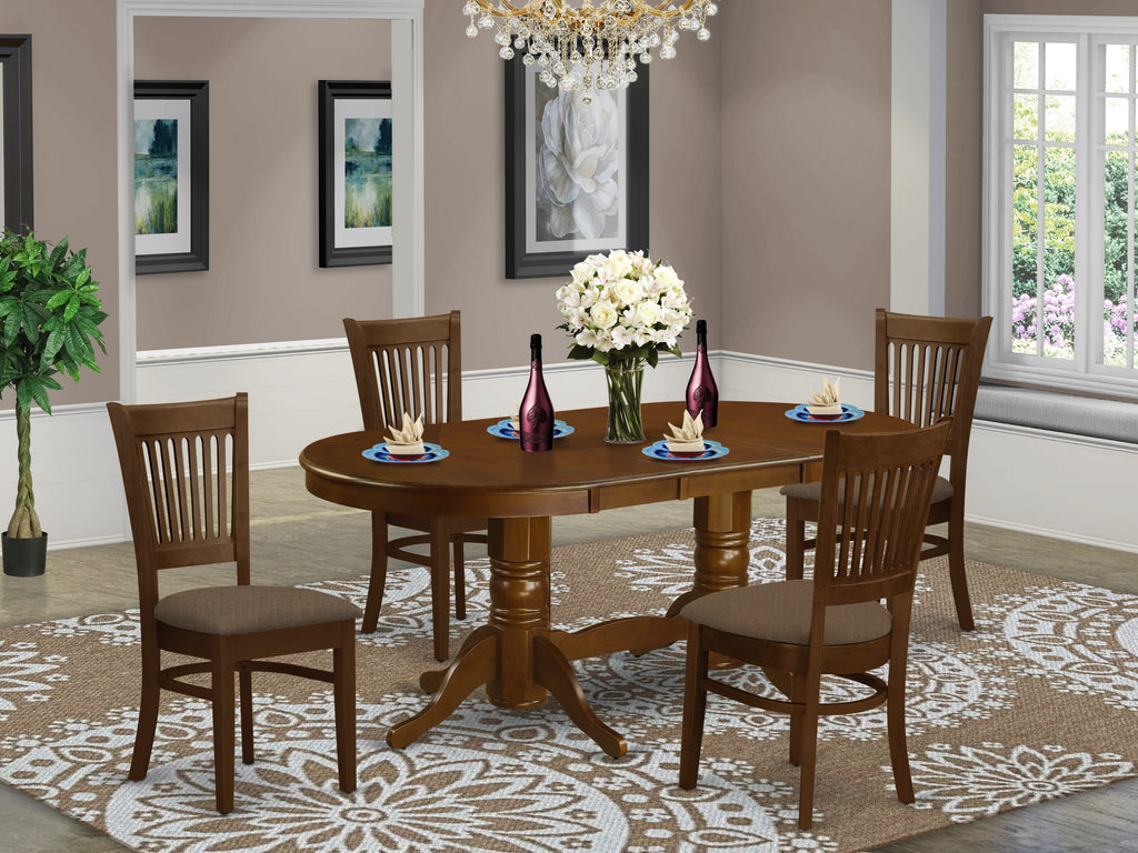VANC5-ASQ-M 5-Piece Oval Dining Set with Leaf & 4 Cushioned Chairs, 40x76 Espresso Finish