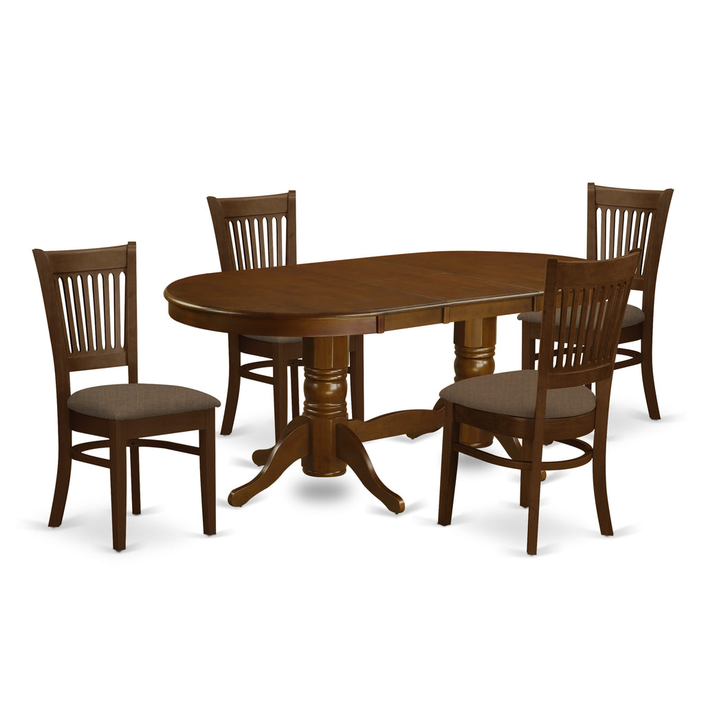 VANC5-ASQ-M 5-Piece Oval Dining Set with Leaf & 4 Cushioned Chairs, 40x76 Espresso Finish