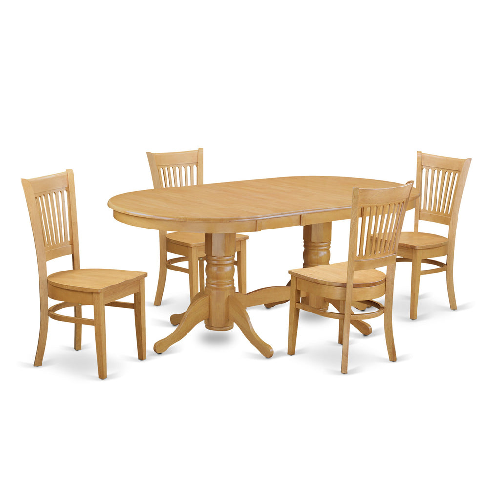 VANC5-BH7-R 5-Piece Dining Set Extendable Oval Table with Butterfly Leaf & 4 Wood Chairs, 40x76 in Oak