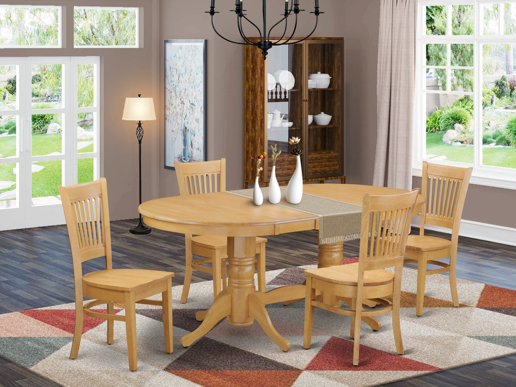 VANC5-BH7-R 5-Piece Dining Set Extendable Oval Table with Butterfly Leaf & 4 Wood Chairs, 40x76 in Oak