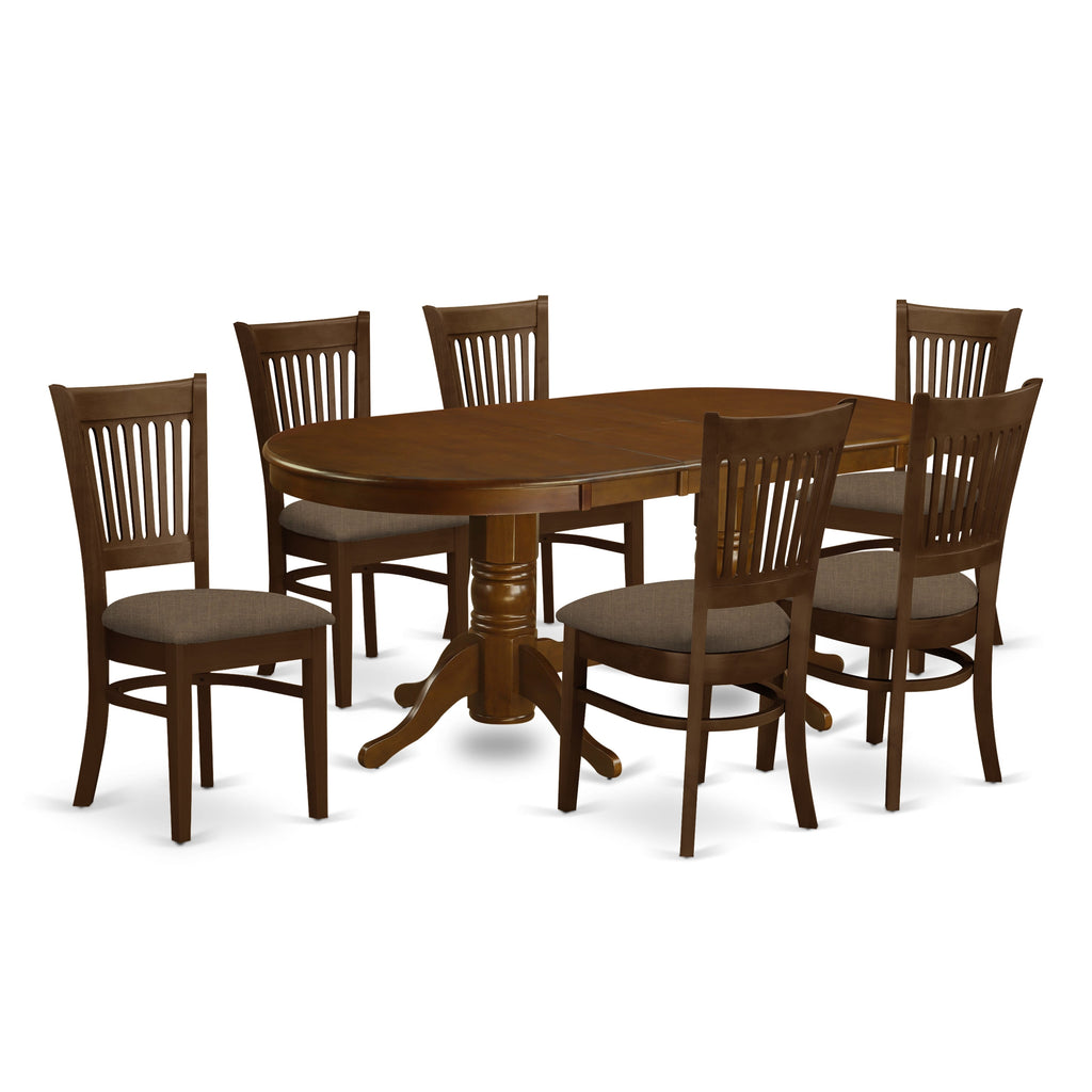 VANC7-2QU-Q Stylish 7-Piece Dining Ensemble Oval Table with Expandable Leaf & 6 Elegant Chairs in Espresso