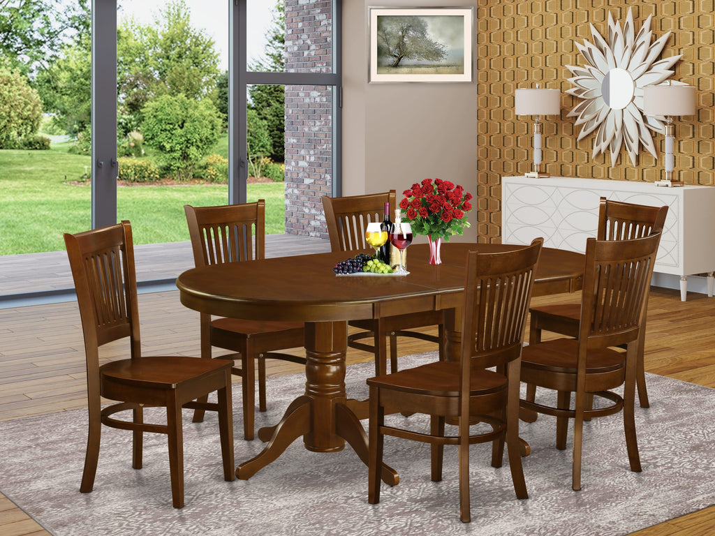 VANC7-NRM-Z 7-Piece Dining Ensemble with Oval Table and Leaf, plus 6 Chairs, Espresso Finish