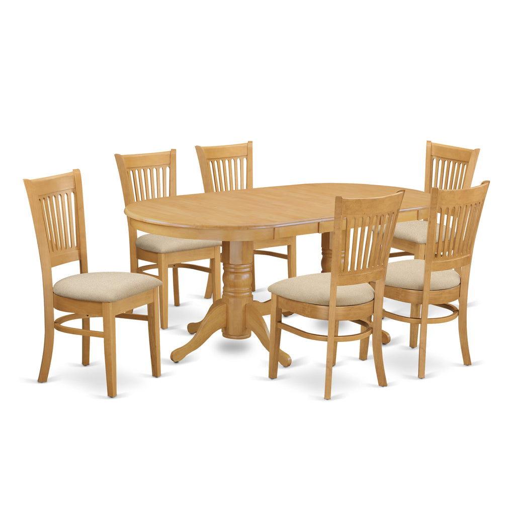 Elegant Dining Ensemble VANC7-YCL-9 7-Piece Set with Oval Table, Leaf, 6 Chairs & Linen Fabrics