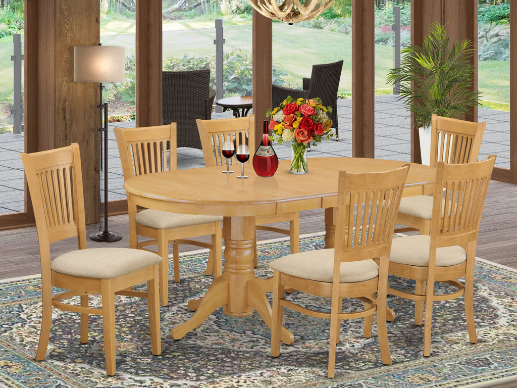 Elegant Dining Ensemble VANC7-YCL-9 7-Piece Set with Oval Table, Leaf, 6 Chairs & Linen Fabrics