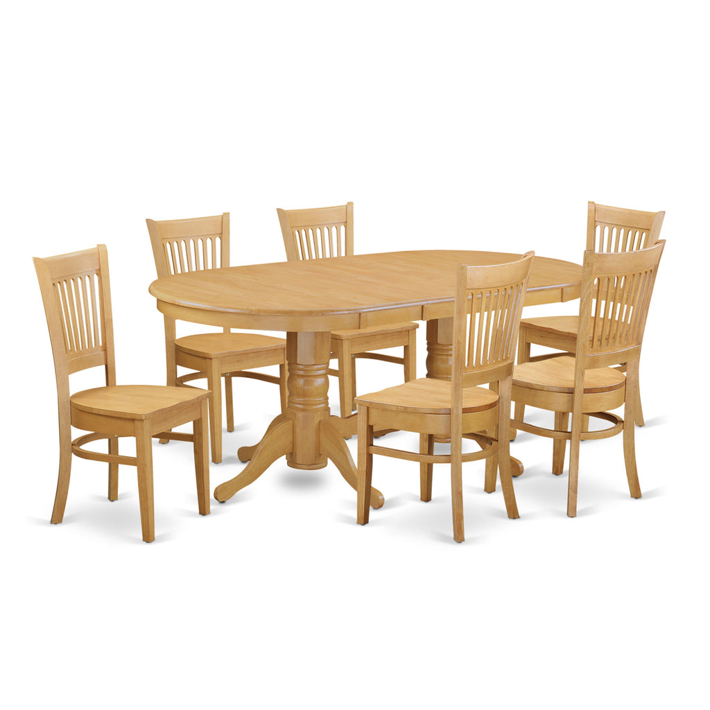 VANC7-DMH-Y 7-Piece Oval Dining Table Set with Butterfly Leaf & 6 Sturdy Wood Chairs, Oak Finish