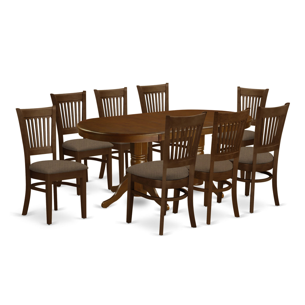 VANC9-OCX-3 9-Piece Set with Oval Table, Butterfly Extension & 8 Upholstered Chairs, Espresso Finish