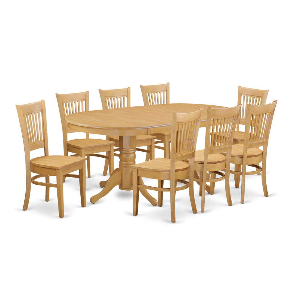 VANC9-DT6-F Elegant 9-Piece Dining Ensemble with Butterfly Leaf Oval Table & 8 Chairs, 40x76 Oak Finish