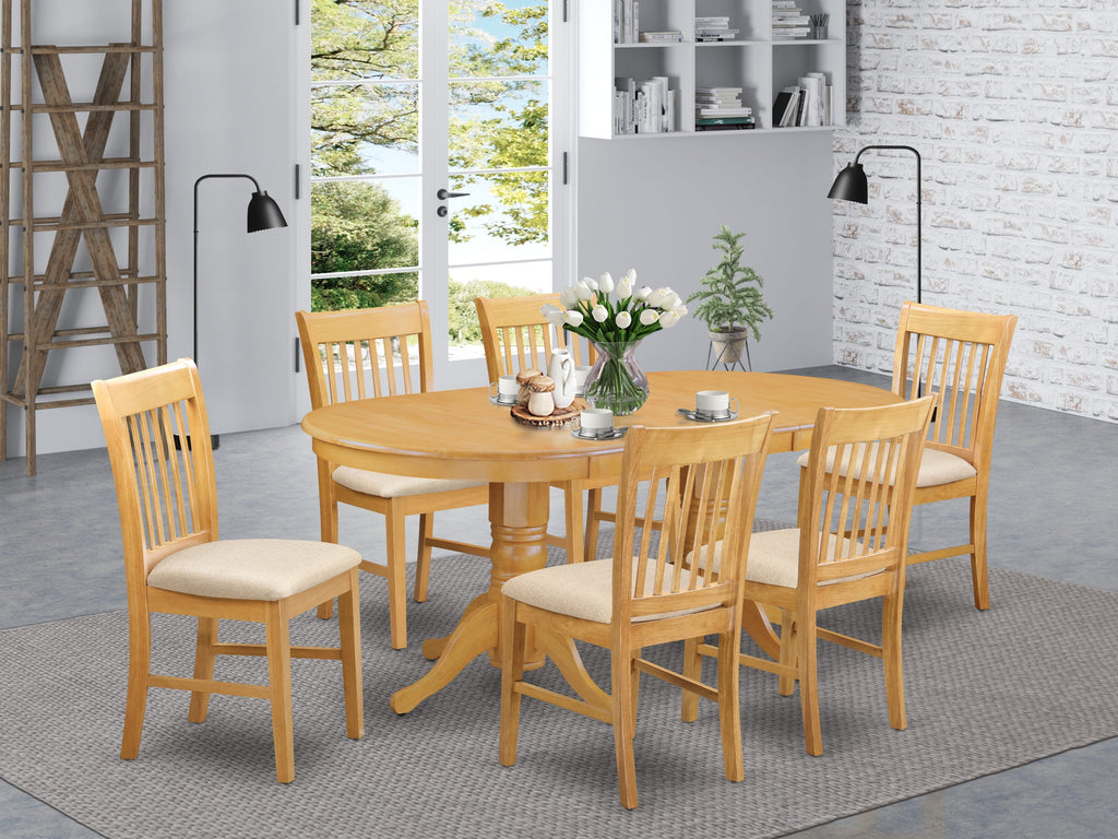 VANO7-TW8-L 7 Piece Dining Ensemble Featuring Butterfly Leaf Oval Table & 6 Upholstered Cloth Chairs, 40x76