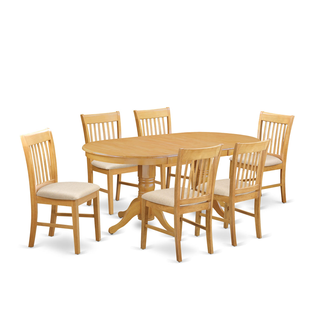 VANO7-TW8-L 7 Piece Dining Ensemble Featuring Butterfly Leaf Oval Table & 6 Upholstered Cloth Chairs, 40x76