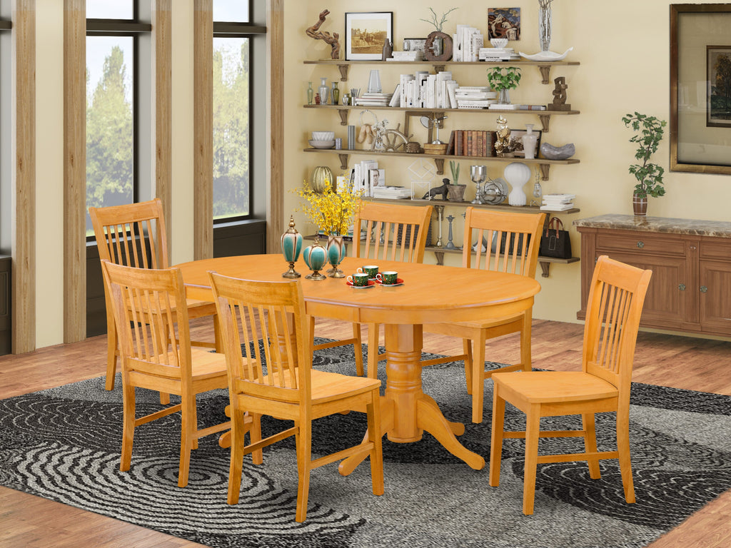 VANO7-8W2-4 Elegant 7-Piece Oak Dining Ensemble with Expanding Table and 6 Chairs