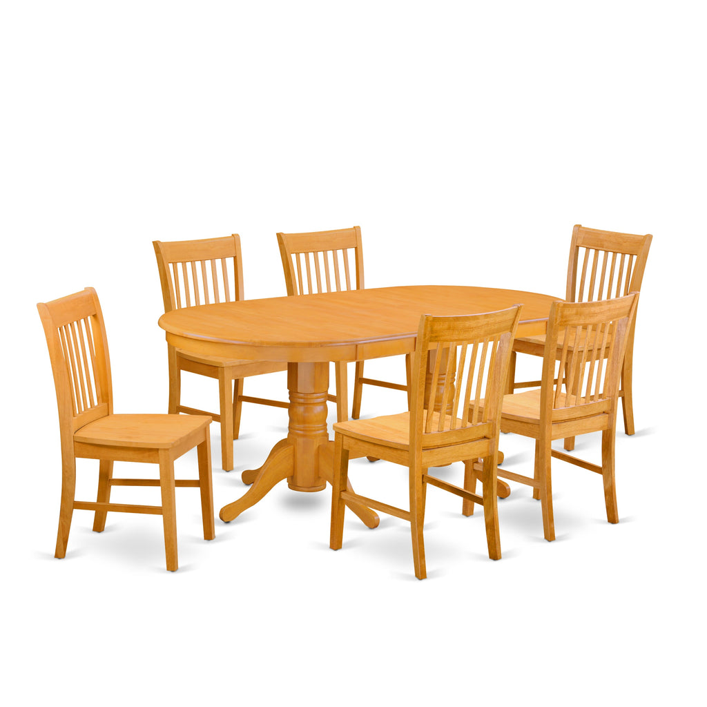 VANO7-8W2-4 Elegant 7-Piece Oak Dining Ensemble with Expanding Table and 6 Chairs