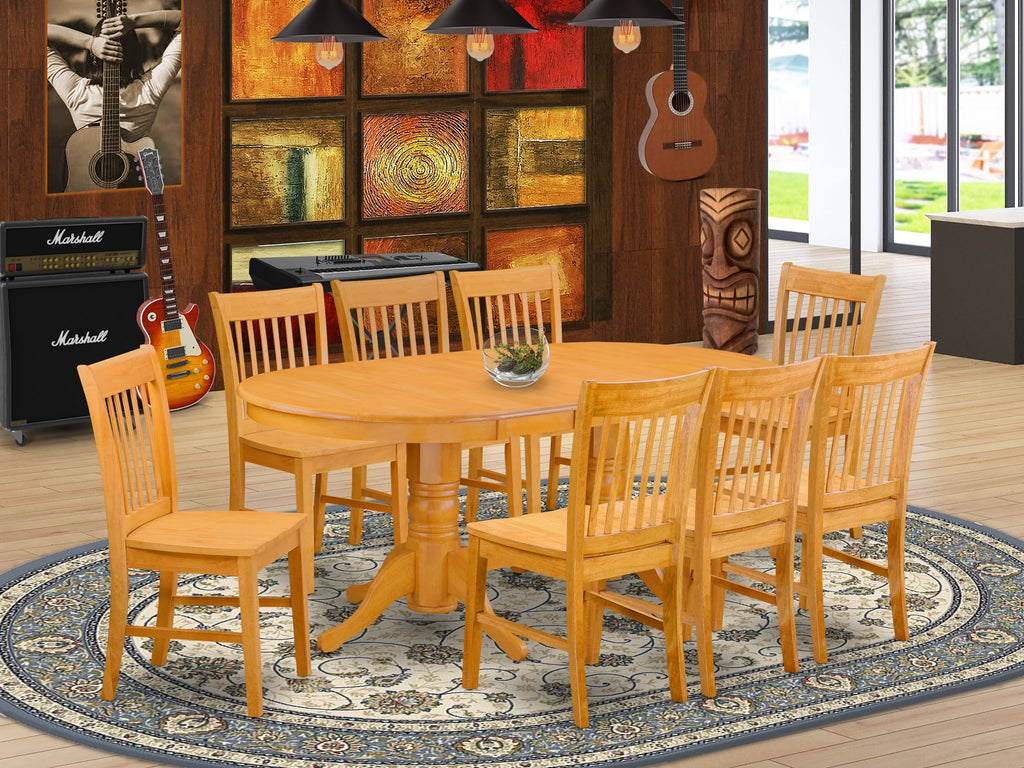 VANO9-K6C-A 9 Piece Dining Set with Expandable Oval Table and 8 Chairs, Oak Finish 76 Length