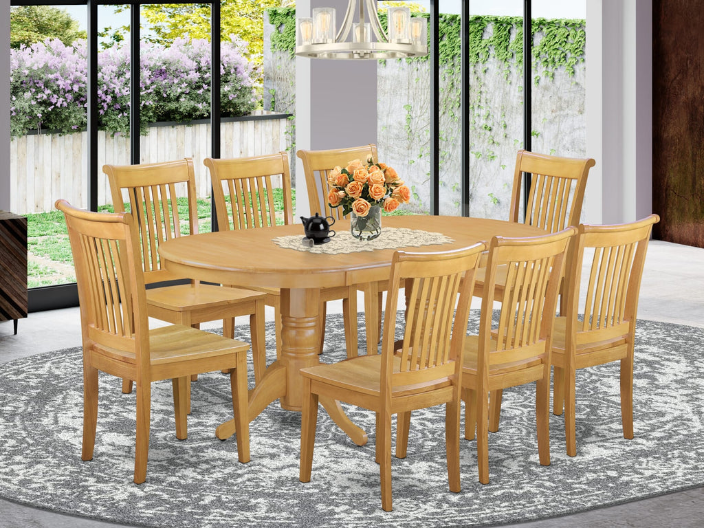 VAPO9-R8D-9 Oak Finish 9-Piece Dining Set with Butterfly-Leaf Oval Table and 8 Elegant Chairs, 40x76