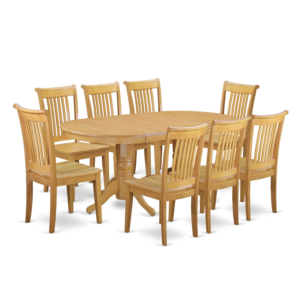 VAPO9-R8D-9 Oak Finish 9-Piece Dining Set with Butterfly-Leaf Oval Table and 8 Elegant Chairs, 40x76