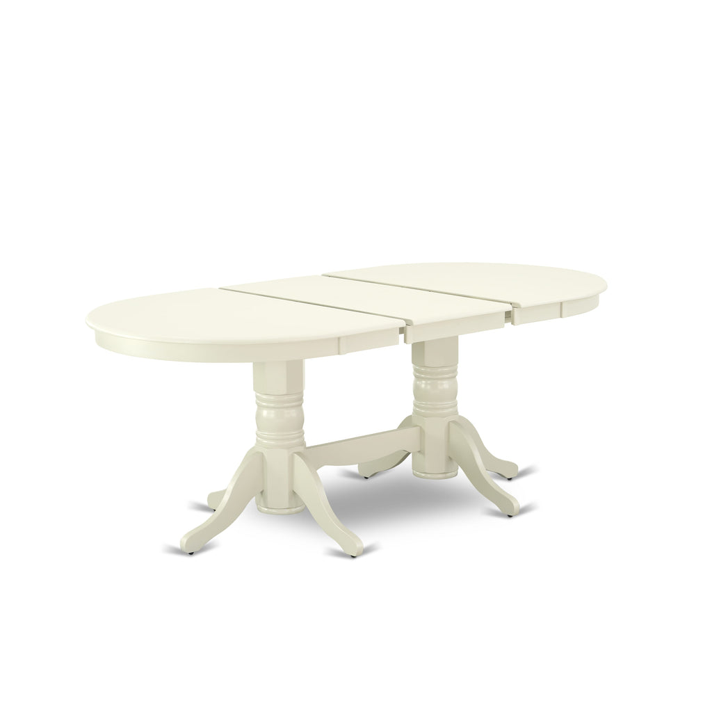 VAT-LN4-2G Contemporary Vancouver Dining Table with Expandable Butterfly Leaf, Oval Top & Dual Pedestal Design, 40x76 Inch, Light Linen Finish
