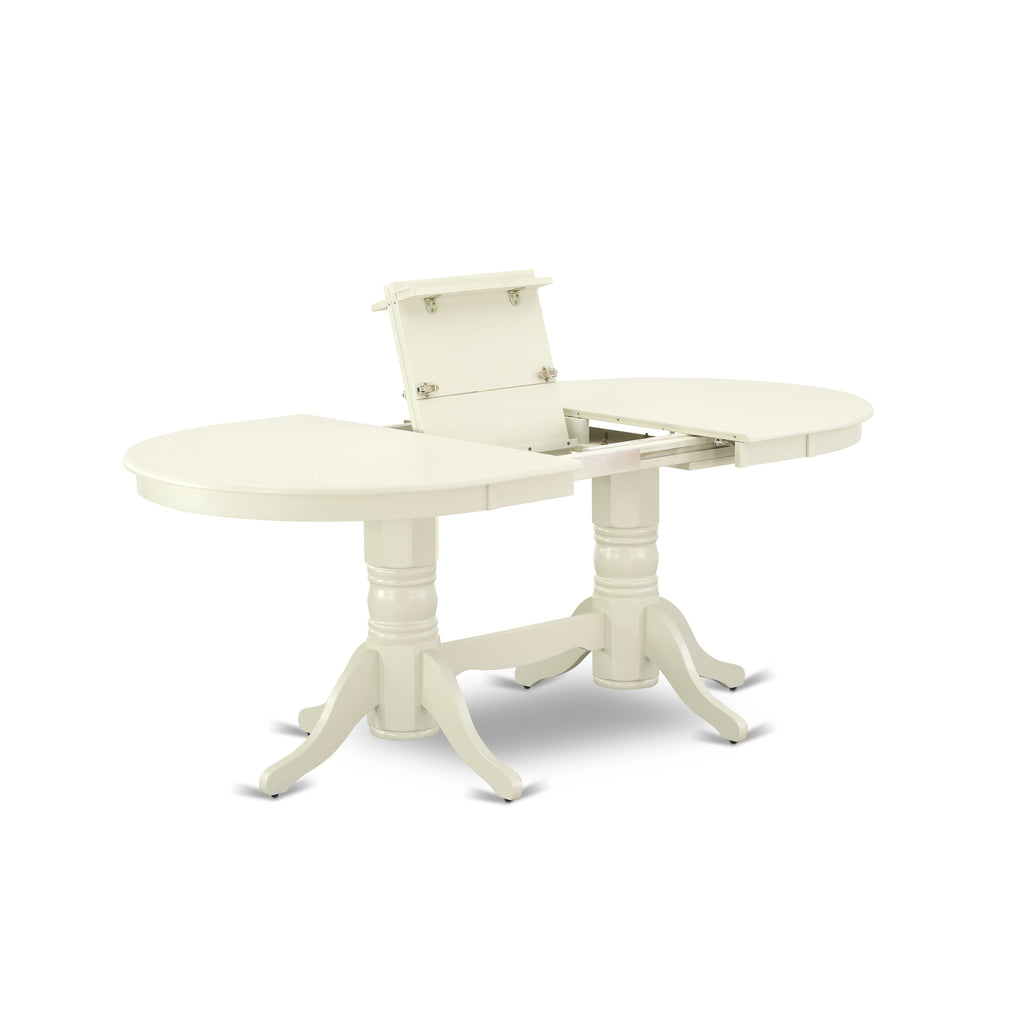 VAVA9-NMP-7 9-Piece Oval Table Set with Leaf & 8 Fabric Chairs, 76 Inch, Linen White Finish
