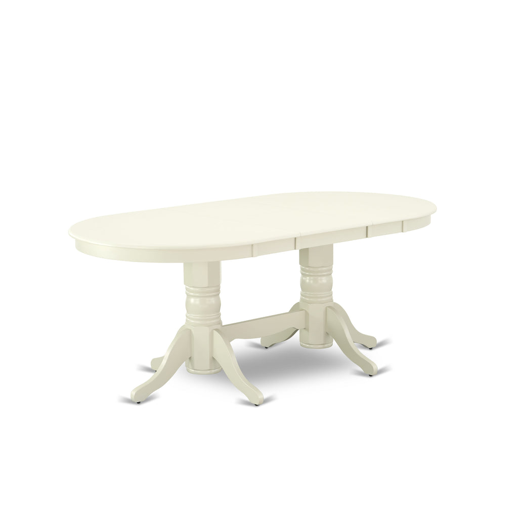 VAVA7-XL0-K 7-Piece Dining Ensemble With Oval Table & Butterfly Leaf, Seats 6, 40x76 Inch - Linen White