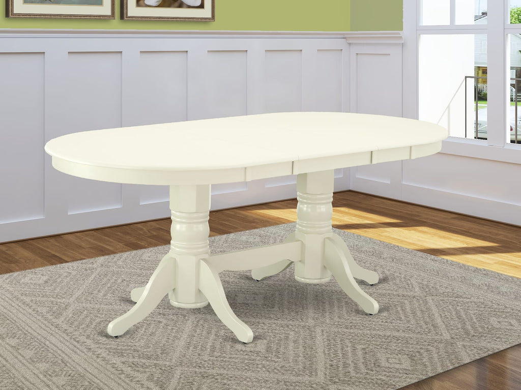 VAT-LN4-2G Contemporary Vancouver Dining Table with Expandable Butterfly Leaf, Oval Top & Dual Pedestal Design, 40x76 Inch, Light Linen Finish