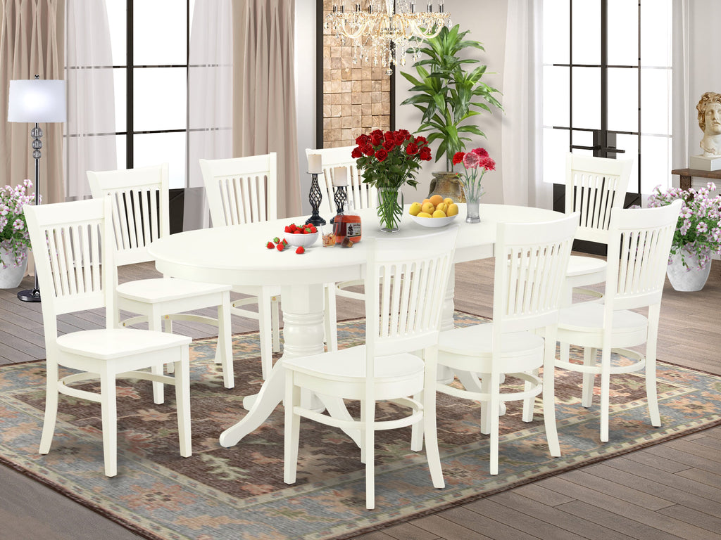 Elegant Dining Ensemble VAVA9-X2G-4 9-Piece Oval Table Set with Butterfly Leaf and Chairs, 40x76 Linen Charm