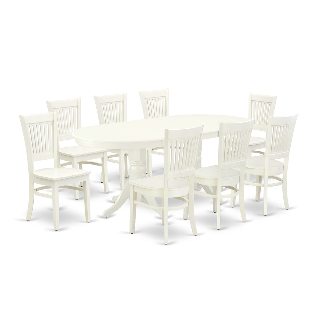 Elegant Dining Ensemble VAVA9-X2G-4 9-Piece Oval Table Set with Butterfly Leaf and Chairs, 40x76 Linen Charm