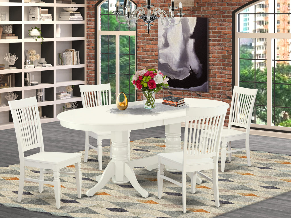 VAWE5-B59-1 Butterfly Leaf 5-Piece Dining Ensemble with Oval Table & 4 Chairs, 40x76, White