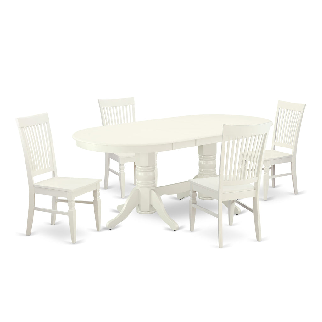 VAWE5-B59-1 Butterfly Leaf 5-Piece Dining Ensemble with Oval Table & 4 Chairs, 40x76, White
