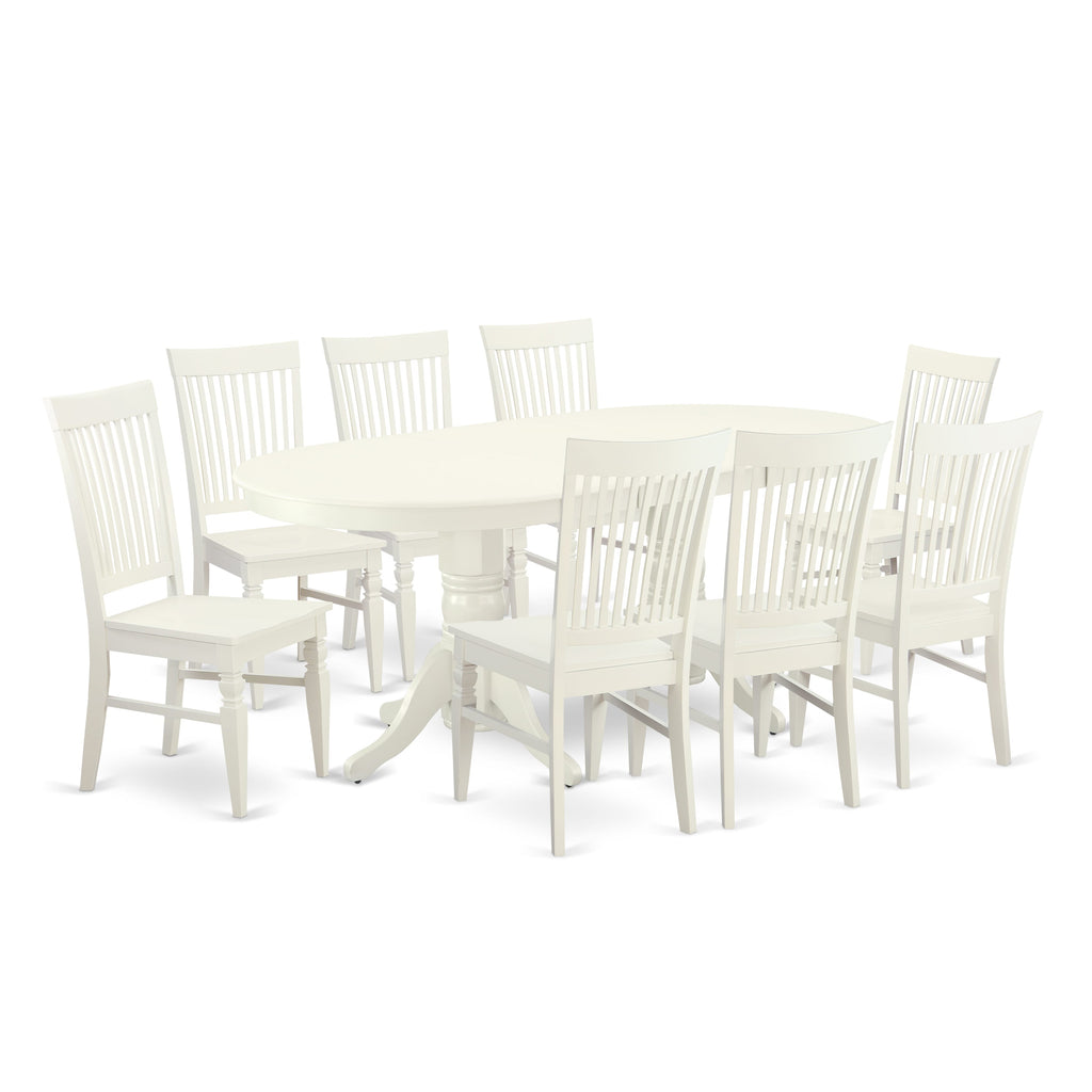 VAWE9-DWP-K 9 Piece Elegant Oval Dining Set in Distinctive Wood Finish with Cushion Chairs