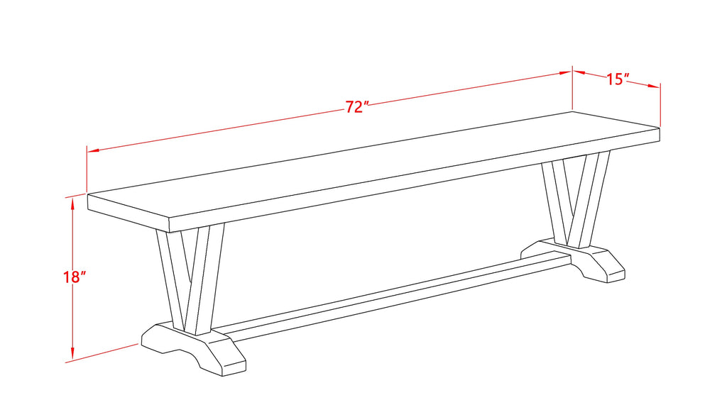 V027VN3SH-2 Dining Set Rectangle Table with V-Legs & 4 Grey Linen Chairs + Bench, 6 Pieces