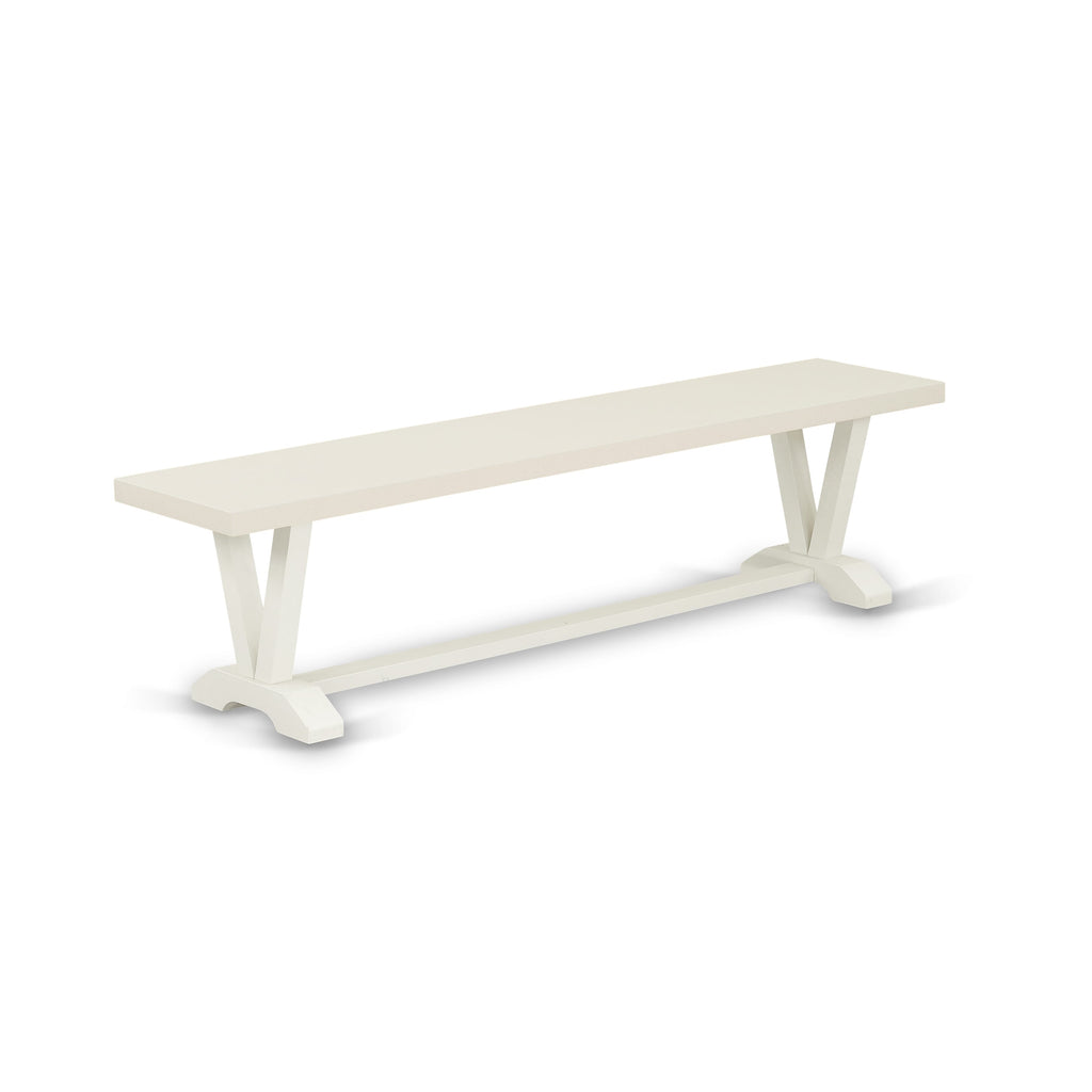 V027LRZA-1 6-Piece Dining Ensemble with V-Leg Table, 4 Aqua Linen Seats & Bench, 40x72 Inch, Multi-Hue