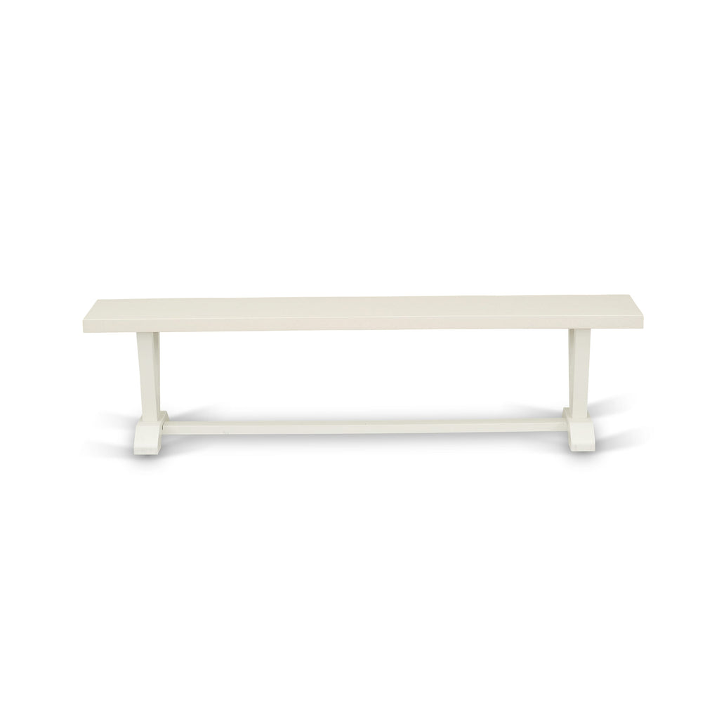 V027VN3SH-2 Dining Set Rectangle Table with V-Legs & 4 Grey Linen Chairs + Bench, 6 Pieces