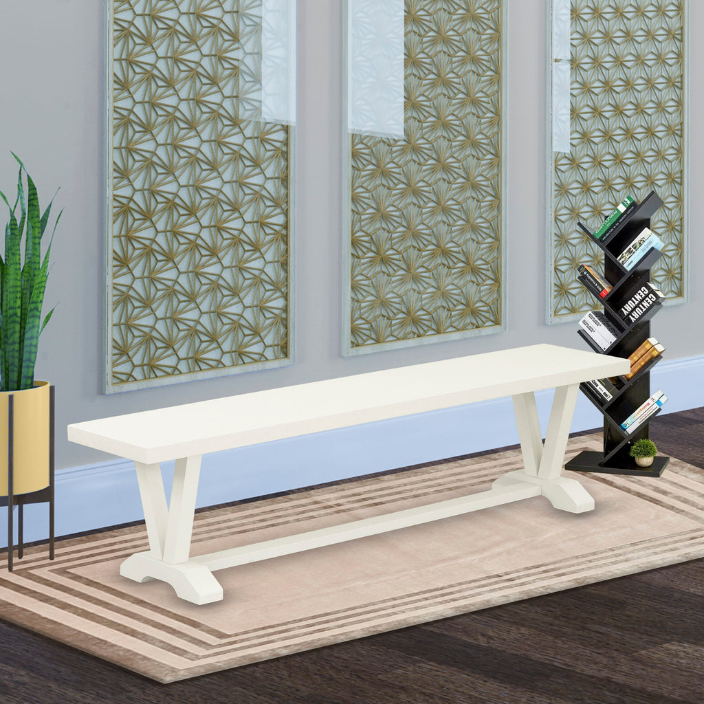 V027LRZA-1 6-Piece Dining Ensemble with V-Leg Table, 4 Aqua Linen Seats & Bench, 40x72 Inch, Multi-Hue