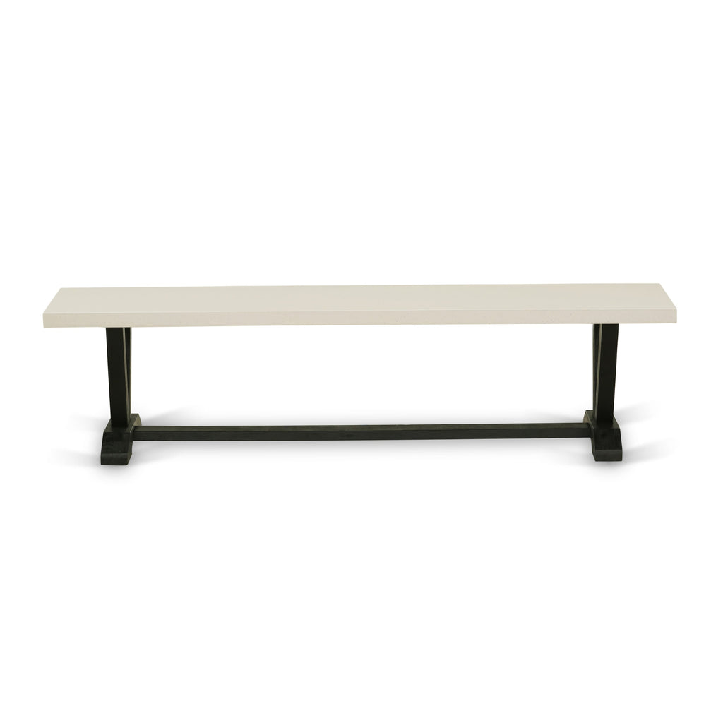 V627XO1QX-V 6-Piece Dining Set White Table & Bench with Black Chairs featuring Linen Fabric in Wire-Brushed Finish
