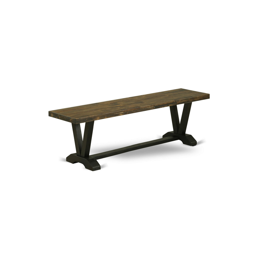 VB1MW Dining Bench with Multi-Toned Wood V-Leg Design, 60x15x18 inches, Stylish Seating Solution