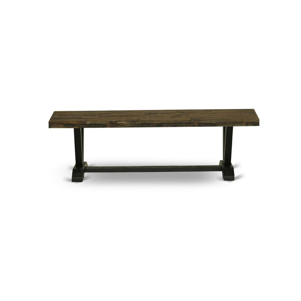 VB1MW Dining Bench with Multi-Toned Wood V-Leg Design, 60x15x18 inches, Stylish Seating Solution
