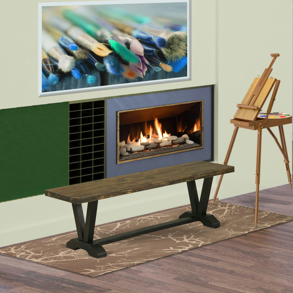 VB1MW Dining Bench with Multi-Toned Wood V-Leg Design, 60x15x18 inches, Stylish Seating Solution